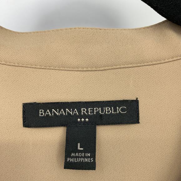 Banana Republic Button Front Blouse Womens Sz Large Tie Waist Long Sleeve Tan - Picture 5 of 6